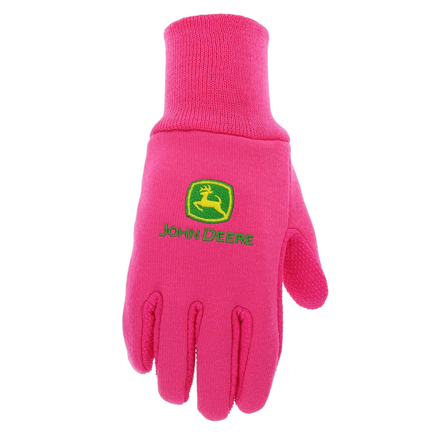 John Deere JD00003 Jersey Gloves - 10 oz Jersey Gloves for Youth, Ribbed Knit Wrist, Polyester/Cotton Fabric, Straight Thumb, Pink