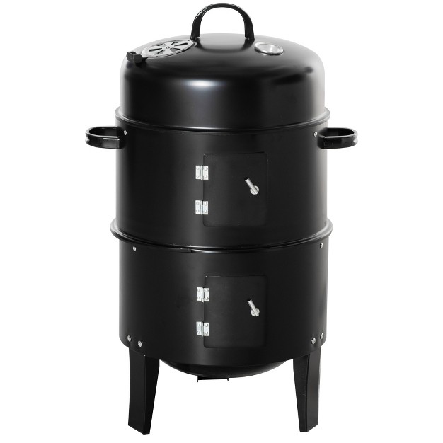 Round Charcoal Barbecue Grill With 2 Cooking Area Black