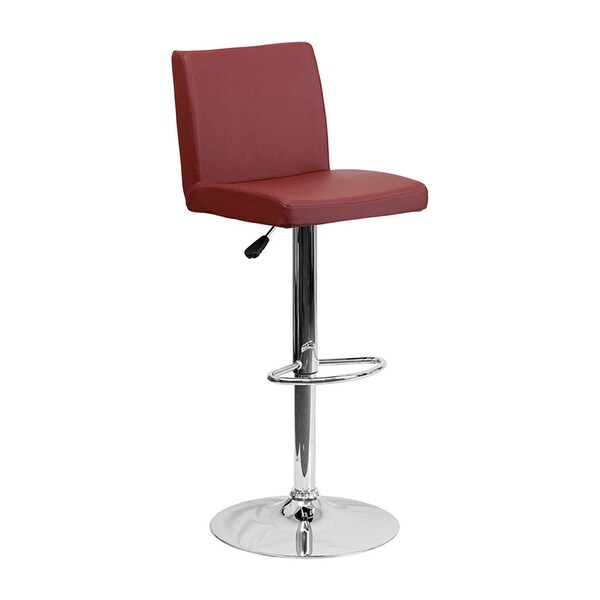 Offex Contemporary Burgundy Vinyl Adjustable Height Bar Stool With Chrome Base