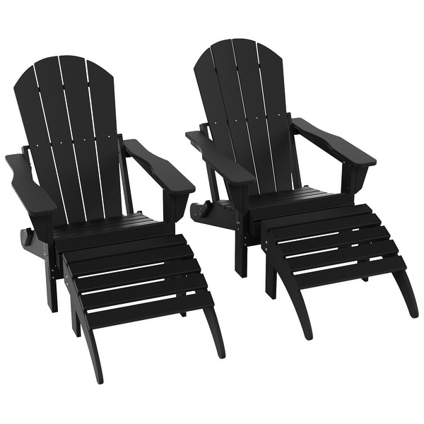 Polytrends Laguna Hdpe All Weather Outdoor Patio Foldable Adirondack Chairs With Ottomans (5Piece Set)