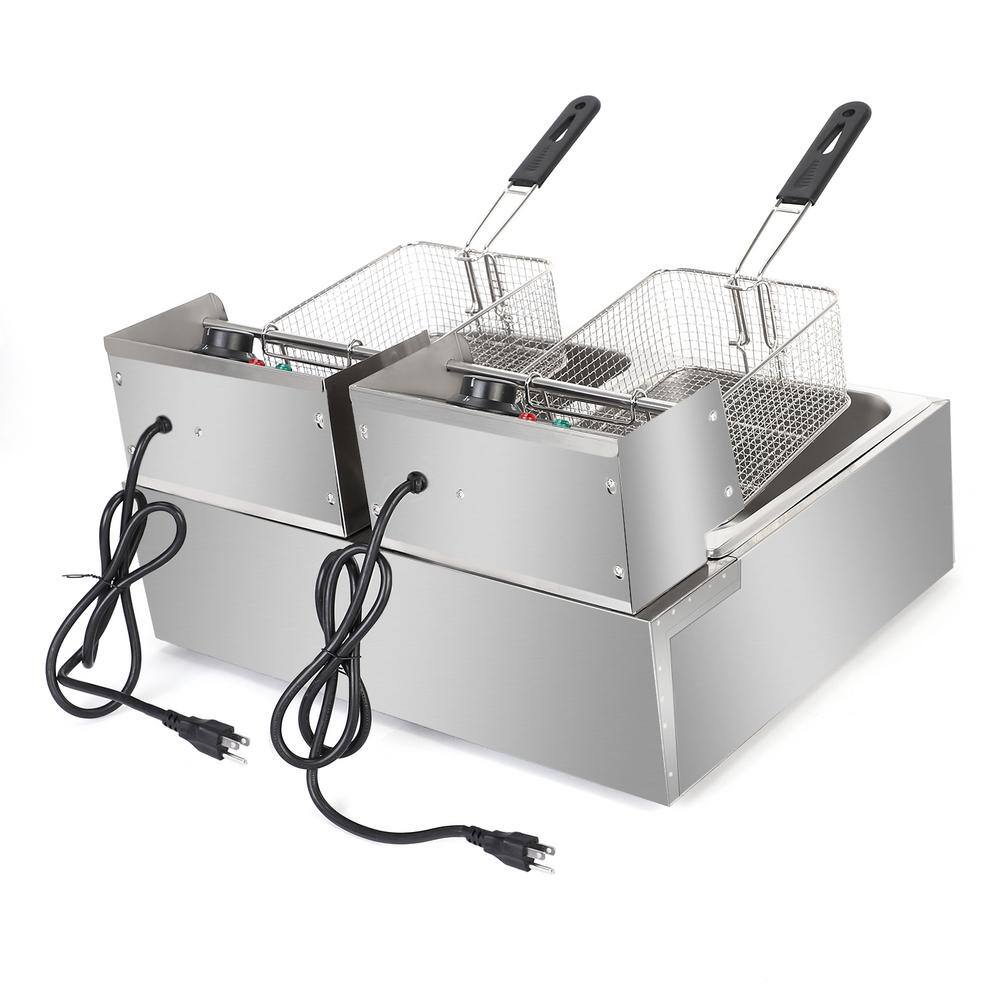 Winado 12.7 qt. Stainless Steel Electric Deep Fryer with Double Tanks 803844111921