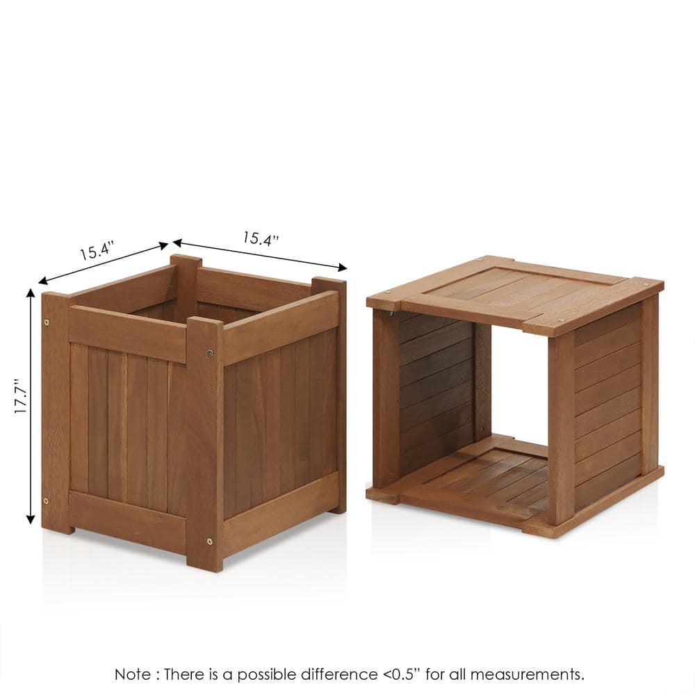 Furinno Tioman 15.4 in. x 15.4 in. Teak Hardwood Flower Box (2-Pack) 2-FG16450