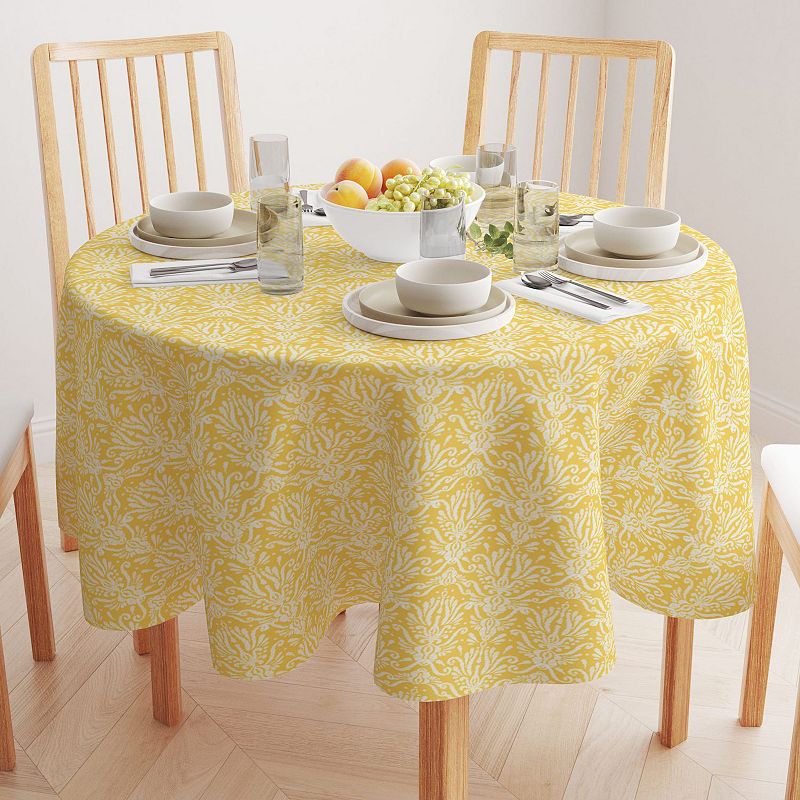 Round Tablecloth， 100% Polyester， 90 Round， Yellow Keyhole Damask