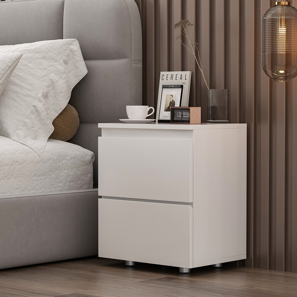 Nightstand Bedside Table Wood 2 Drawer End Table White/Brown