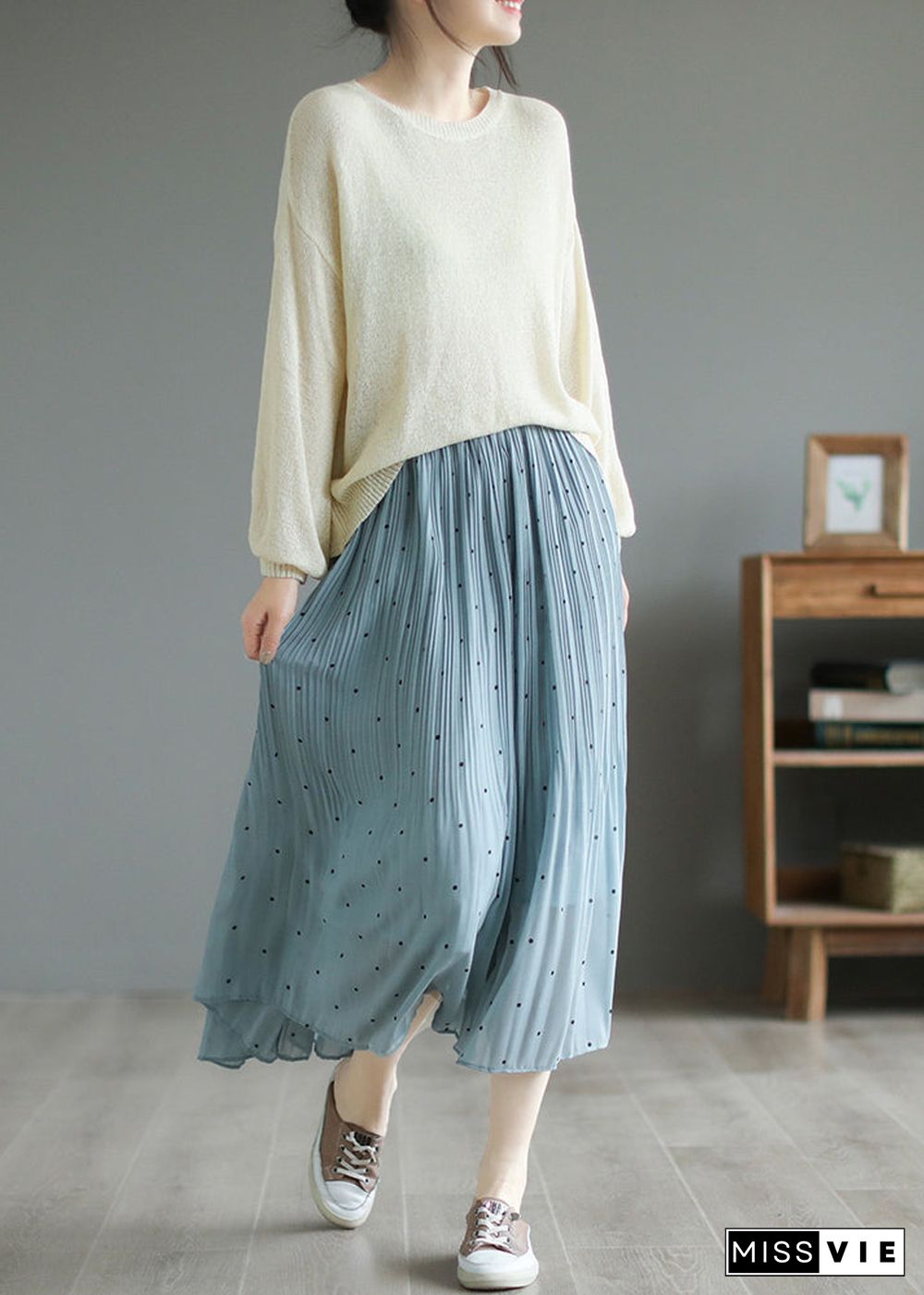 Blue Chiffon Pleated Skirts Oversized Exra Large Hem Summer