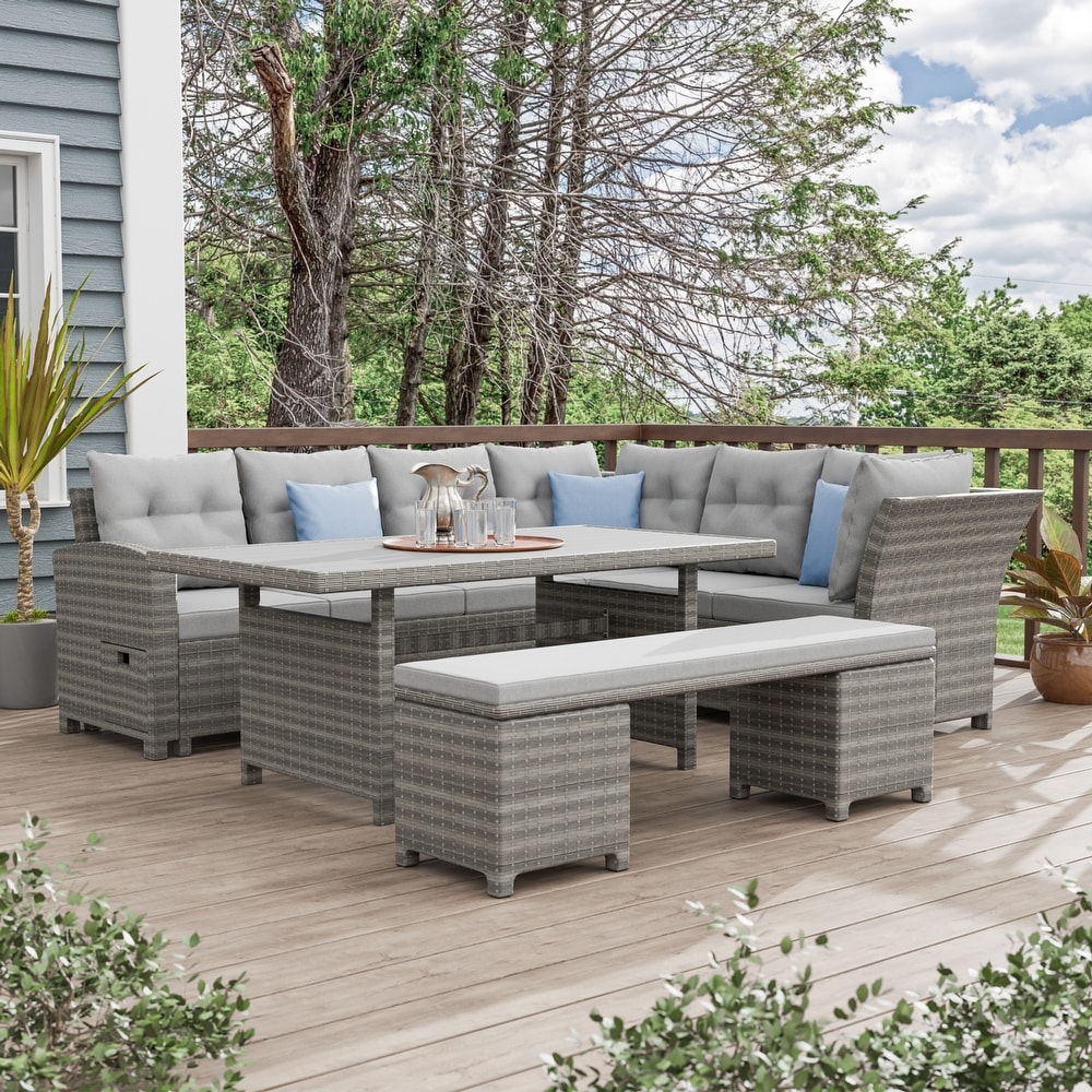 Malia Outdoor Convertible 8 Seater Sectional Dining Set with Bench