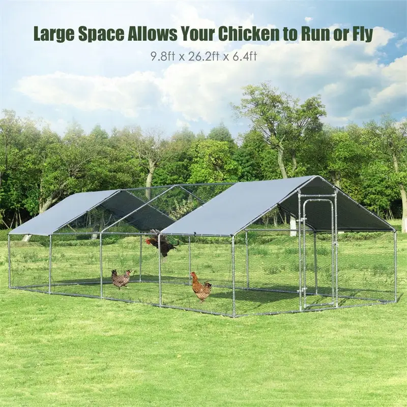 26 FT Large Metal Chicken Coop Run Walk-in Poultry Cage Hen Run House Shade Cage for Outdoor Backyard Farm