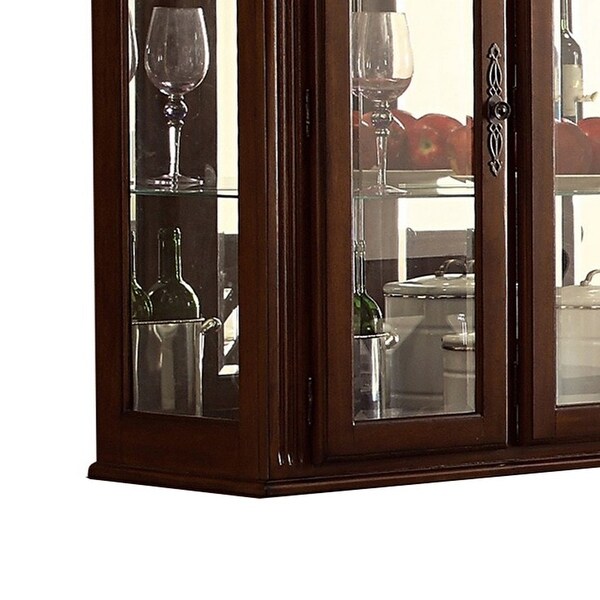 Wooden Buffet with Hutch and Molded Trim Details， Dark Brown