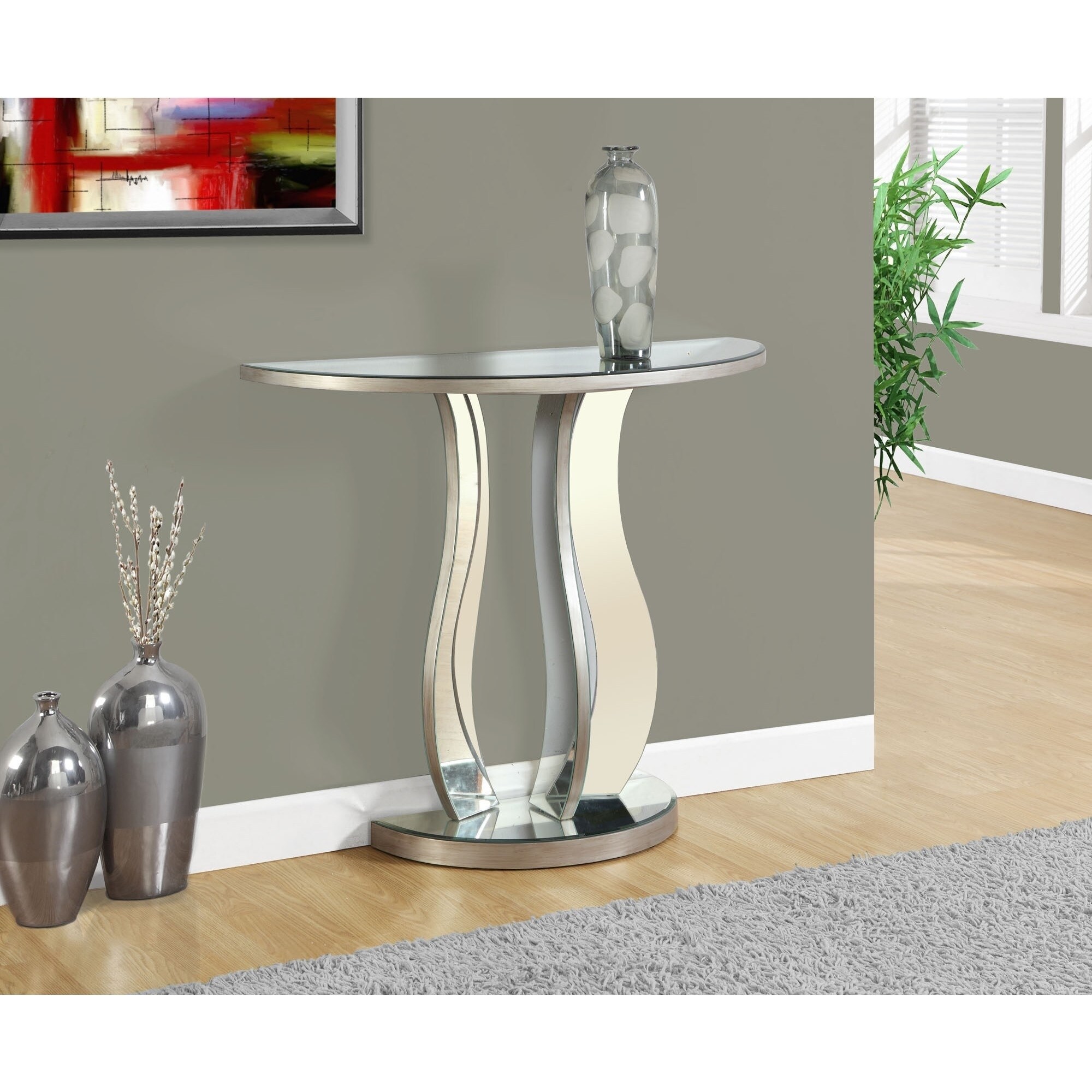 Accent Table， Console， Entryway， Narrow， Sofa， Living Room， Bedroom， Mirror， Clear， Transitional