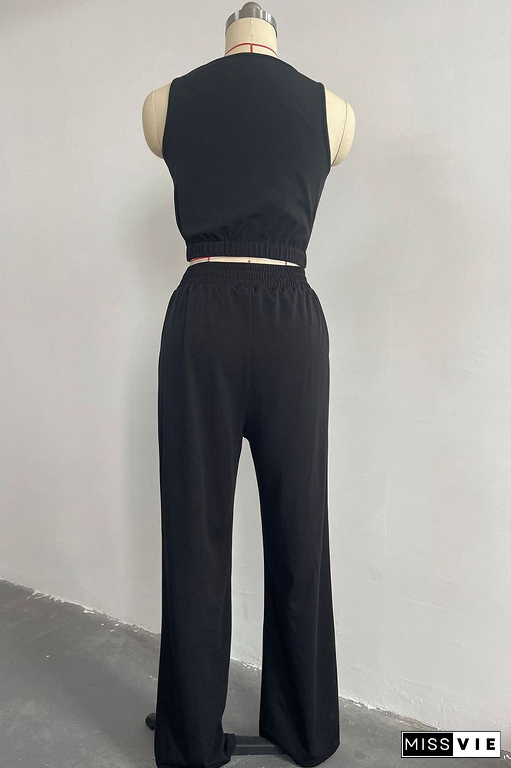 High Waist Pants and Crop Top Plain 2pcs Set