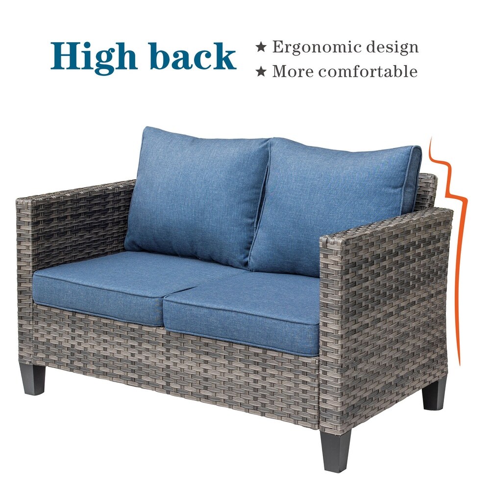 OVIOS Outdoor High back Grey Wicker Loveseat