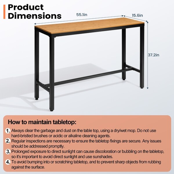 Pellebant Patio Outdoor Bar Table Rectangle Pub Table Dining Table