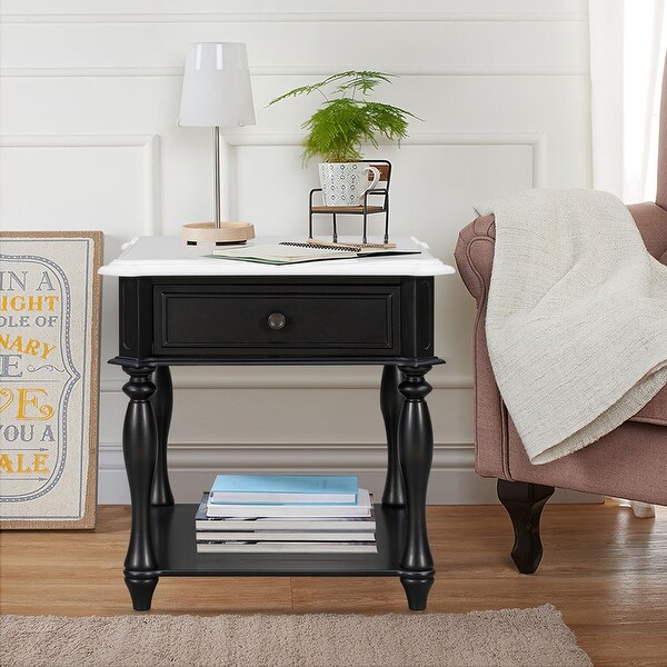 Classical End Table Side Table with Open Styled Shelf ，Side Table Drawer with Metal Handles for Living Room