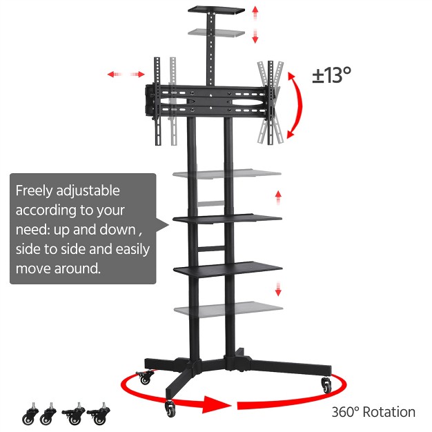 Yaheetech Adjustable Mobile Tv Stand Metal Tv Cart Black