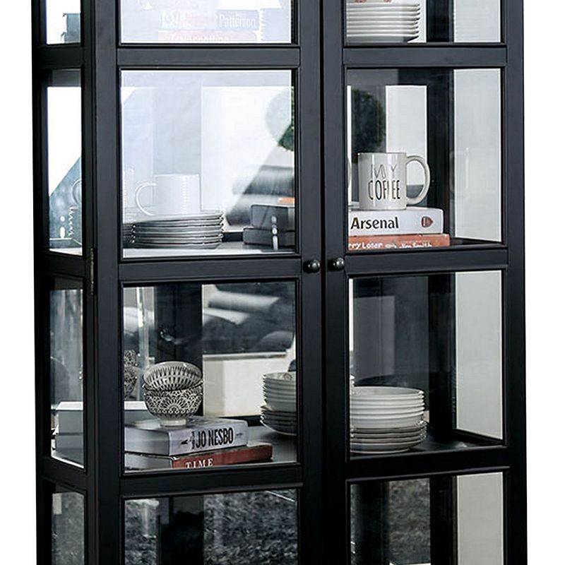 Transitional Wooden Curio Cabinet with Two Glass Doors and Four Shelves， Black