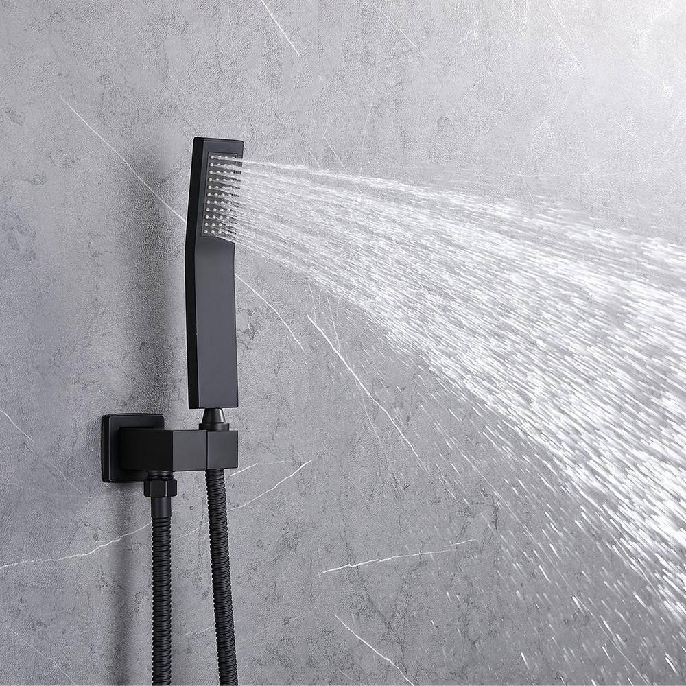 GIVING TREE 1-Spray 10 in. Square Rainfall Shower Head and Handheld Shower Head in Matte Black XLHDDFAR0004