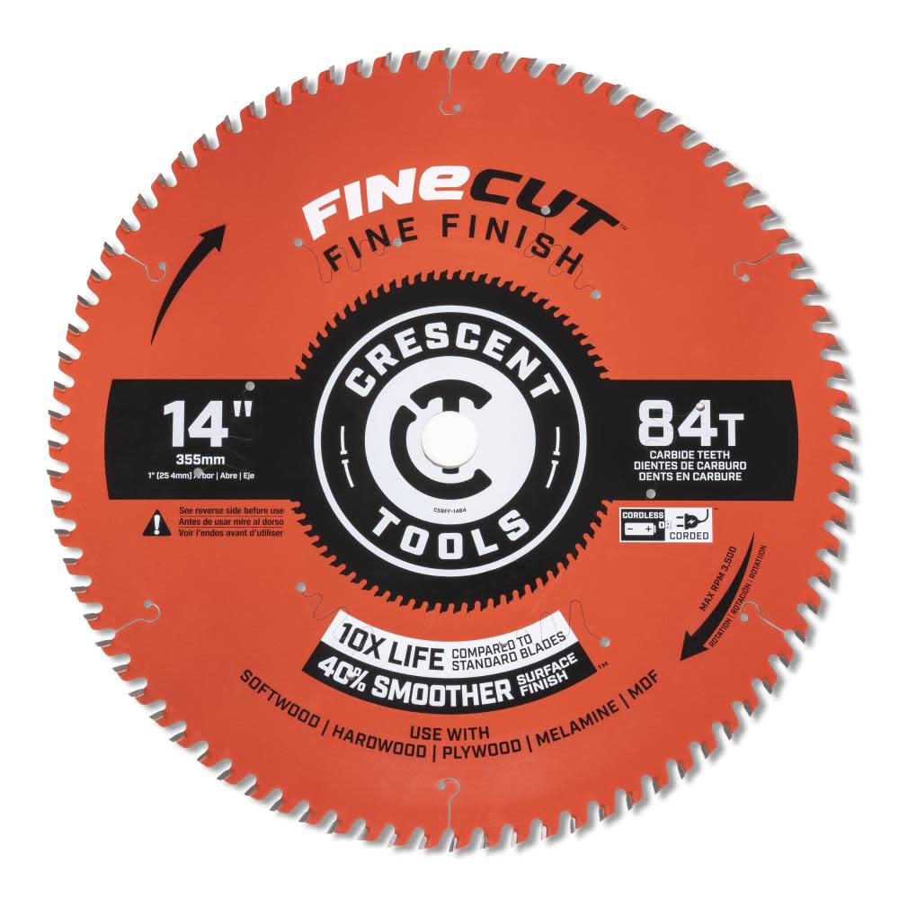 CRESCENT Circular Saw Blade 14 x 84 Tooth Fine Cut Fine Finishing ;