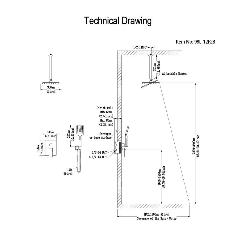 FORCLOVER 3-Spray Patterns with 2.5 GPM 12 in. Ceiling Mount Rain Dual Shower Heads in Brushed Nickel ZG-12F2B-BN