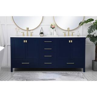 Timeless Home Erin 72 in. W x 22 in. D x 34 in. H Double Bathroom Vanity in Blue with Calacatta Quartz TH37672Blue