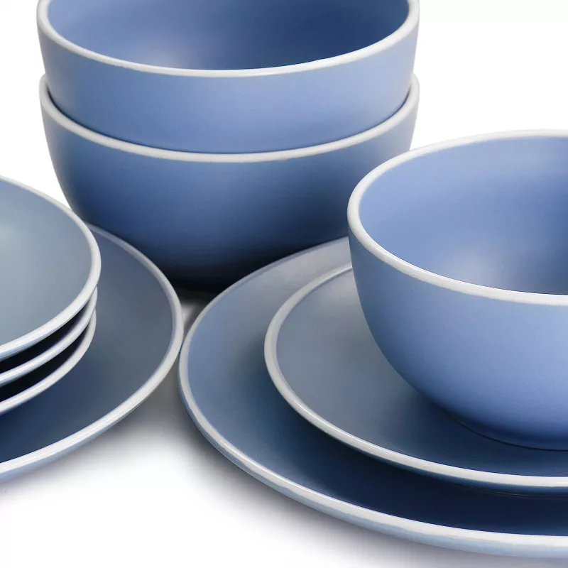 Spice by Tia Mowry Creamy Tahini 12 Piece Stoneware Dinnerware Set in Matte Blue