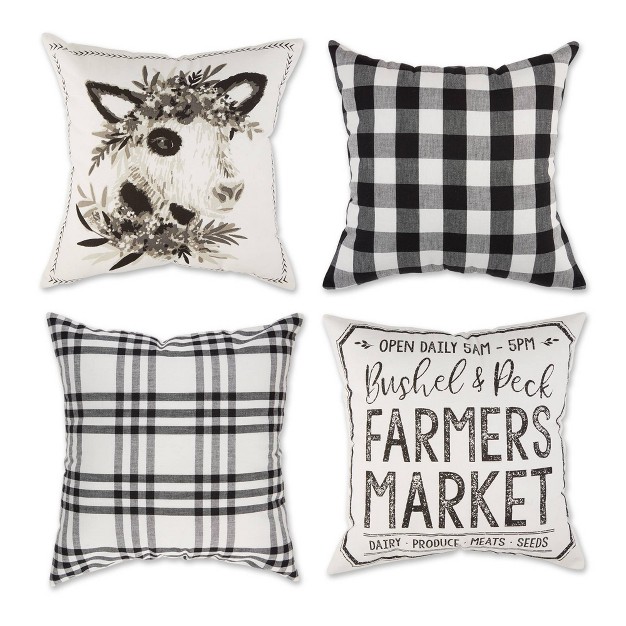 Cow And Farmers Market Farmhouse Check And Printed Square Throw Pillow Covers Design Imports