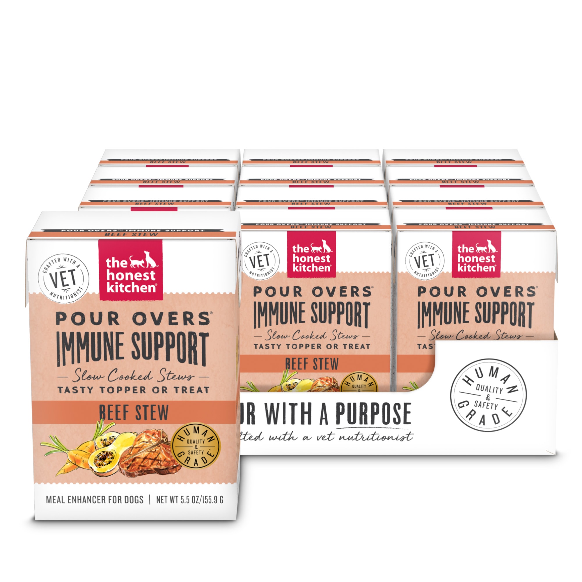 The Honest Kitchen Immune Support Pour Overs Beef Stew Wet Dog Food， 5.5 oz.， Case of 12