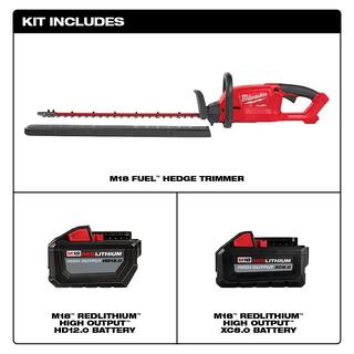 MW M18 FUEL 18V Lithium-Ion Brushless Cordless Hedge Trimmer with 12 Ah and 8 Ah Batteries 2726-20-48-11-1812-48-11-1880