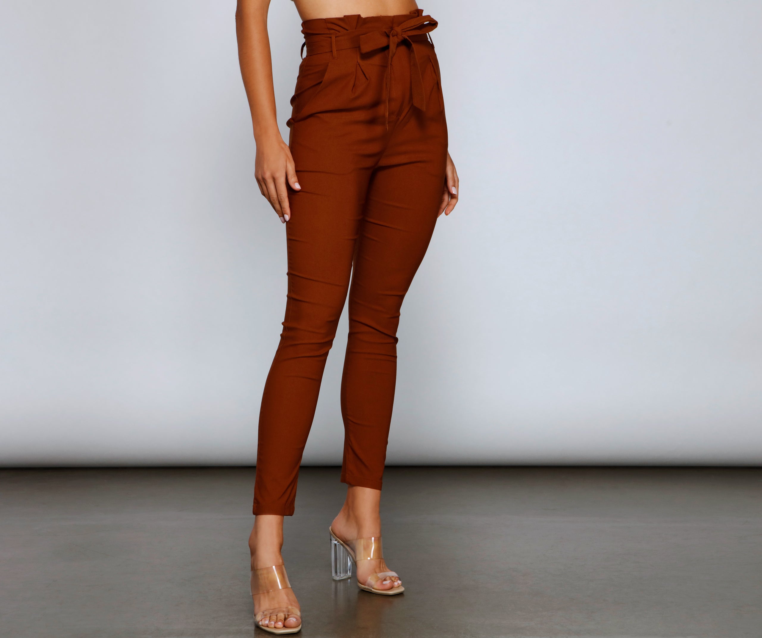 High Waist Paperbag Skinny Dress Pants