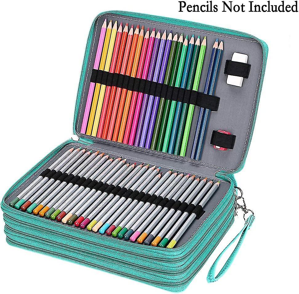 Veeki 200 Slots Colored Pencil Organizer - Deluxe Pu Leather Pencil Case Holder With Removal Handle Strap Pencil Box Large For Colored Pencils Waterco