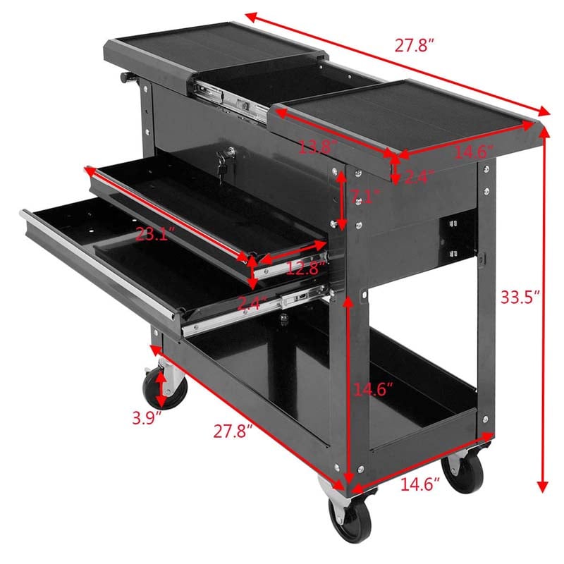 Portable Rolling Tool Cart 2-Drawer Tool Storage Cabinet Metal Toolbox Organizer with Slide Top