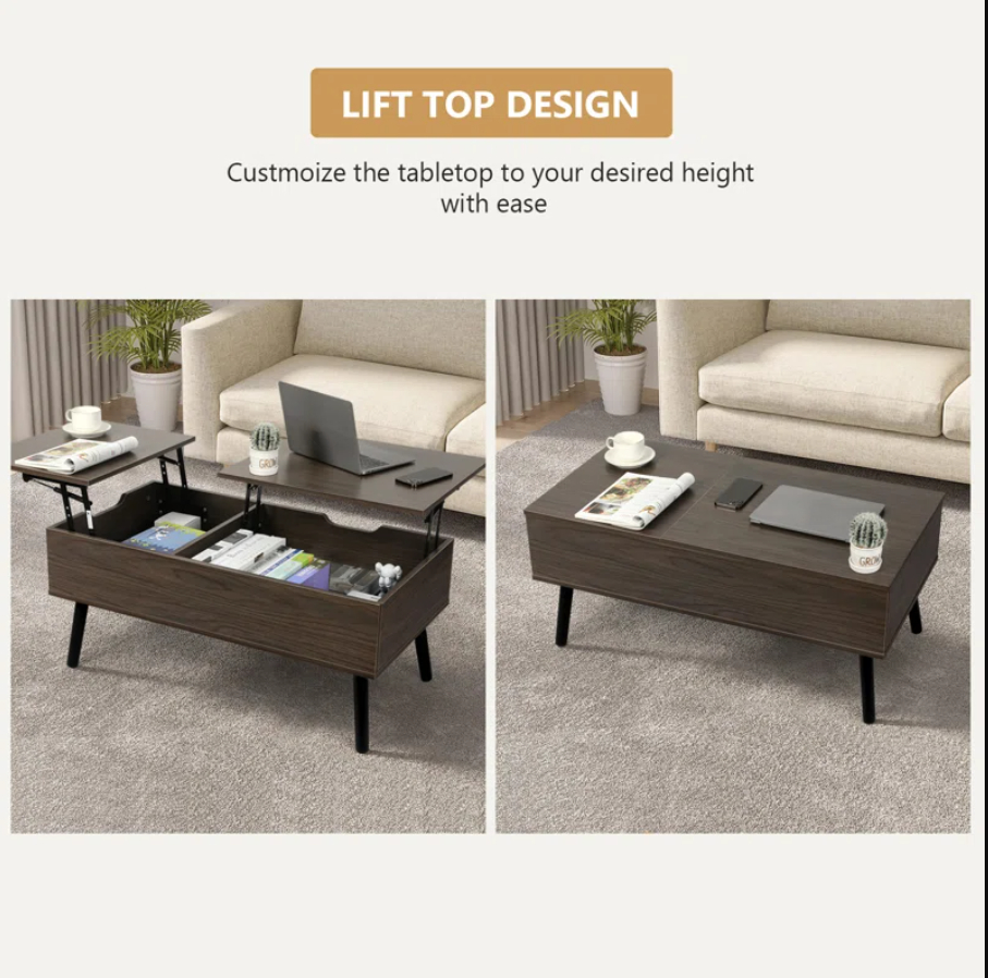 Lift Top Coffee Table with Storage, Double Lift Top Rectangular Storage Coffee Table