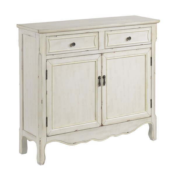 Somette Cream Weathered 2-Drawer， 2-Door Console Cupboard - 40