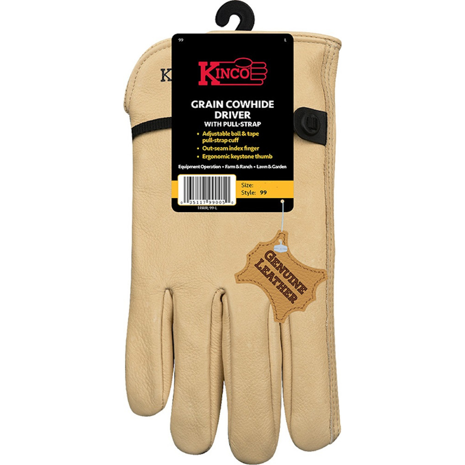 Kinco Men\u0027s Indoor/Outdoor Full Grain Driver Gloves Tan L 1 pair