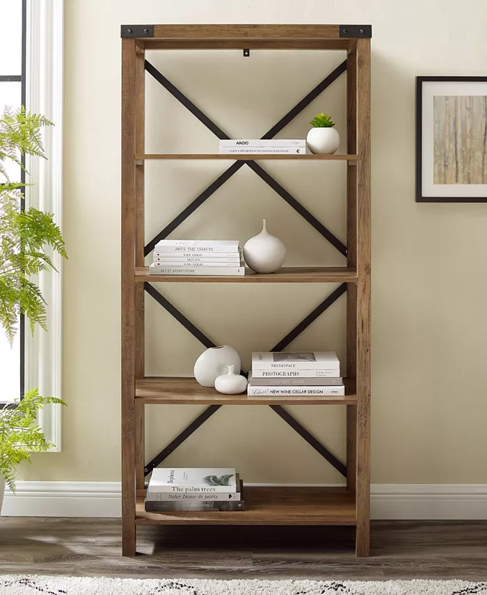 Walker Edison Farmhouse Metal X Bookcase