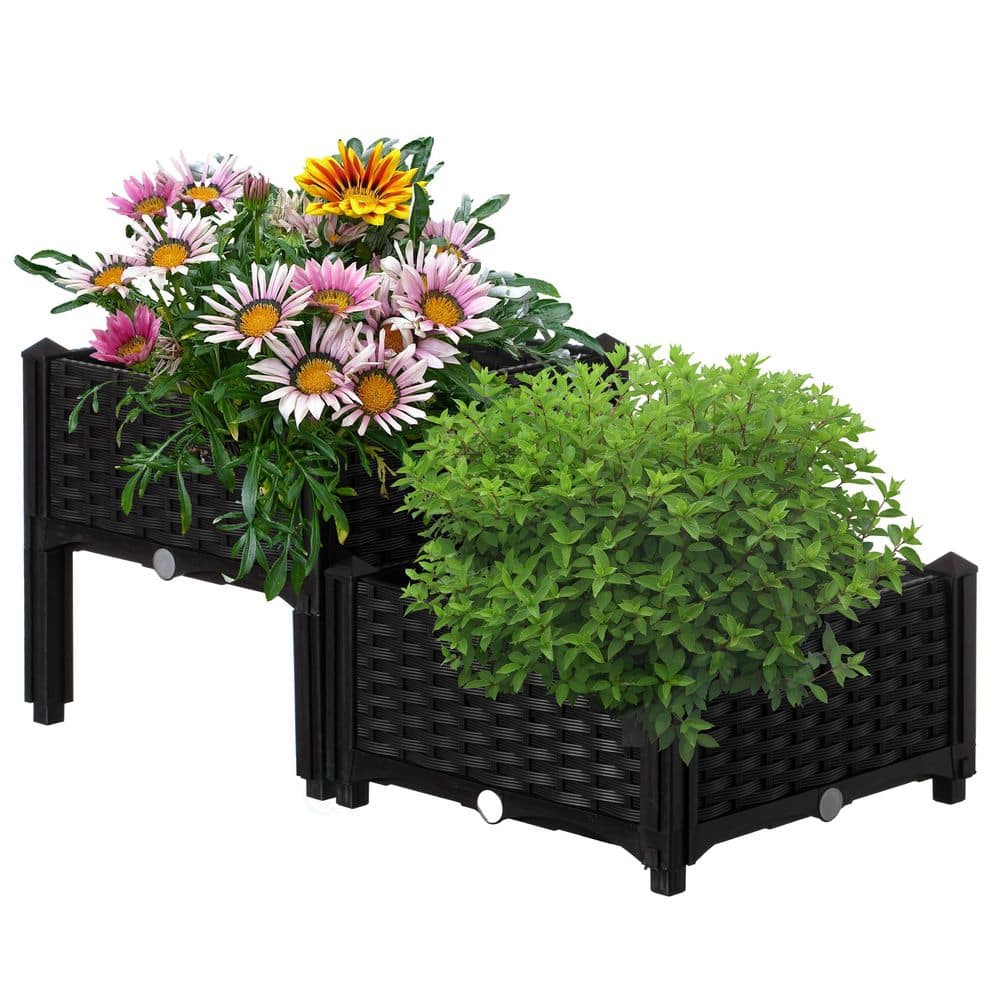 Gardenised Rattan Raised Garden Bed Flower Planter QI003892.WL