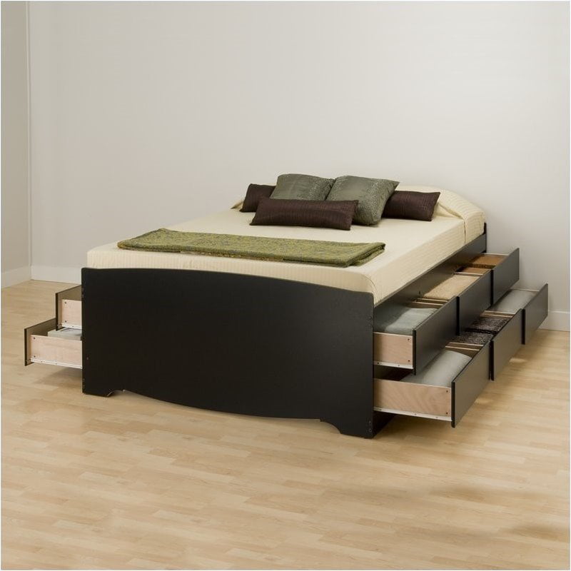 Bowery Hill Wood Queen Platform Bed with Storage in Black