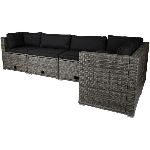 Northlight Taupe Outdoor Wicker Lounge Sectional Set With Coffee Table And Glass Top