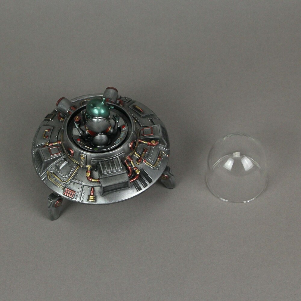 Luminescence Visitor Ufo Flying Saucer Pewter Finish Resin Statue   5 X 5.5 X 5.5 inches