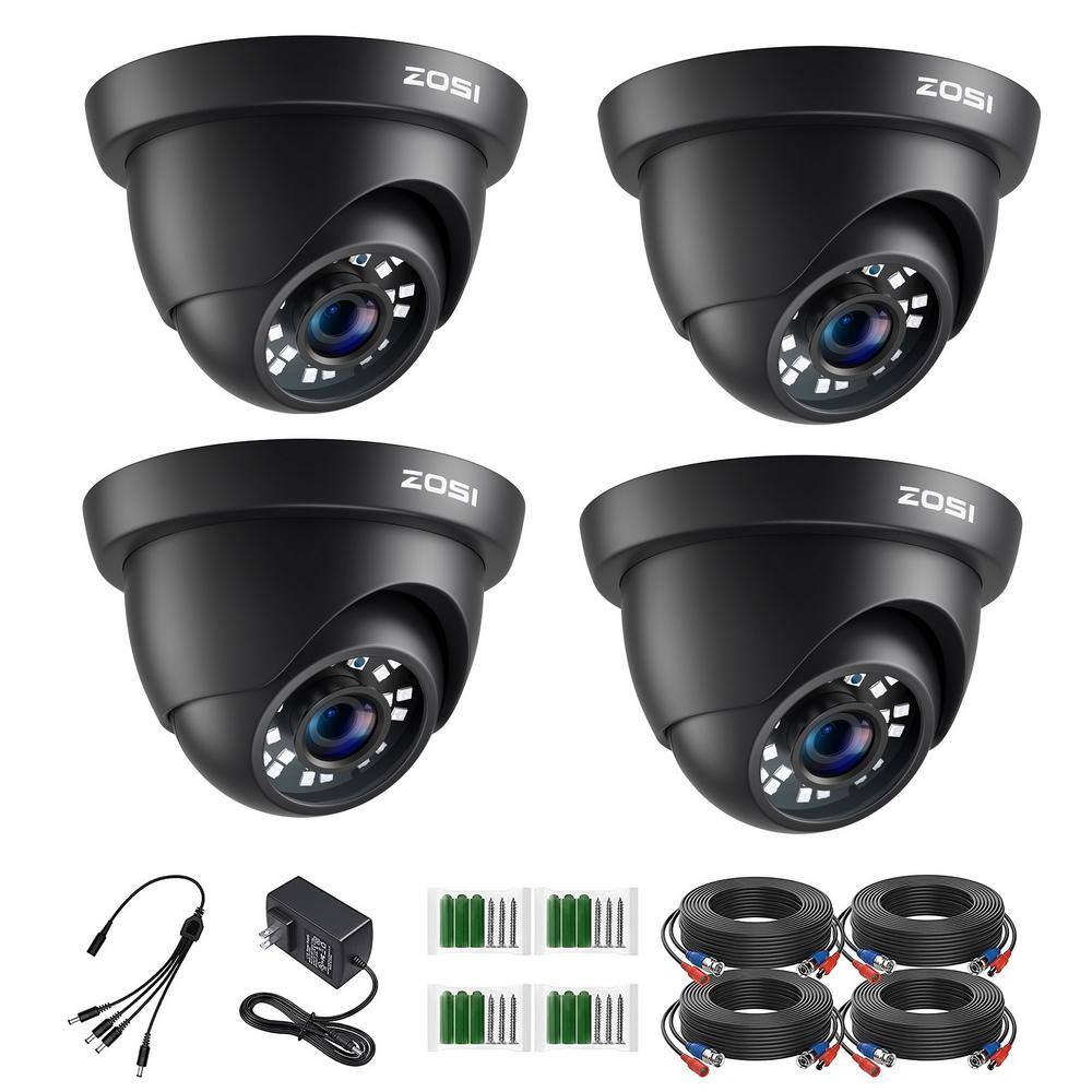 ZOSI Wired 1080p Black Indoor Dome TVI Security Camera Compatible for TVI DVRs (4-Pack) 4AK-4182B-BS-US