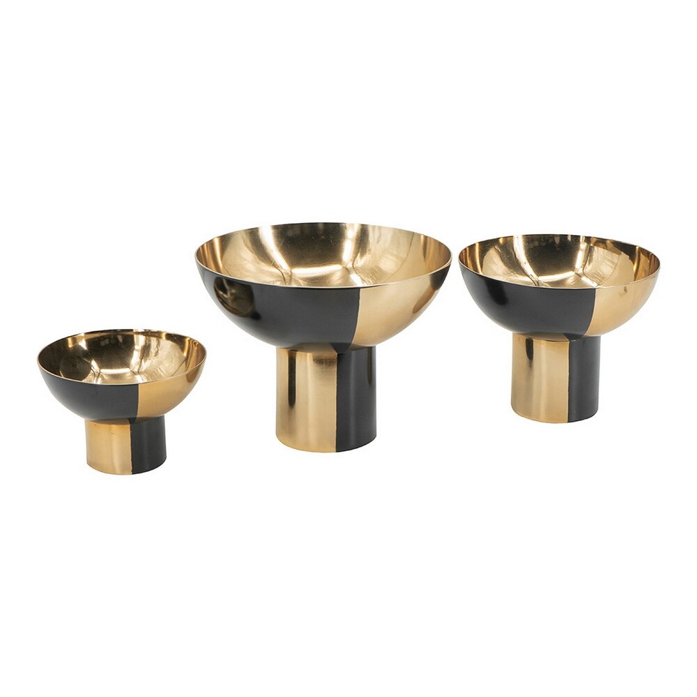 Set of 3 Round Bowls  Black and Gold Aluminum Finish  Sturdy Metal Stand