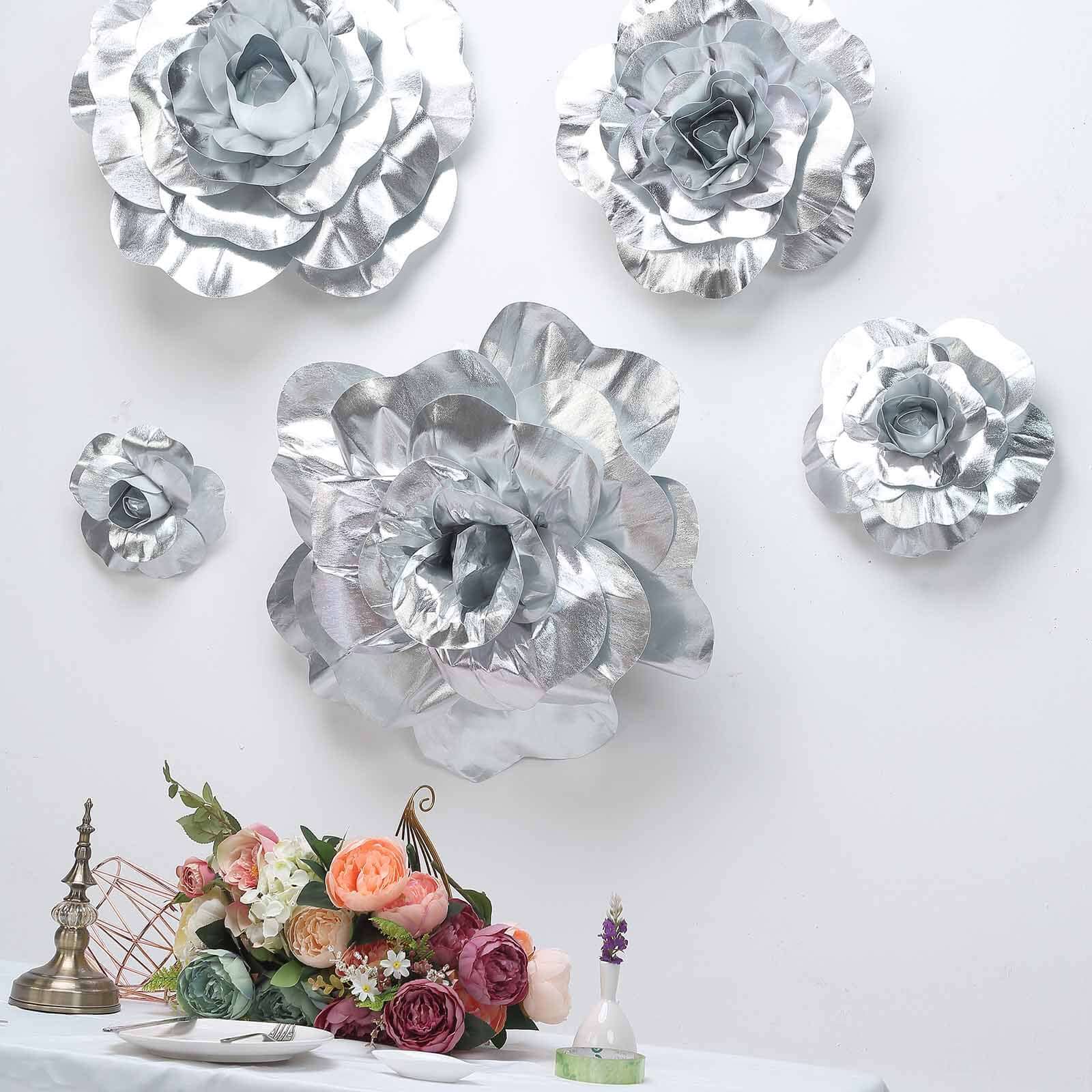 2 Pack Large Silver Real Touch Artificial Foam DIY Craft Roses 24