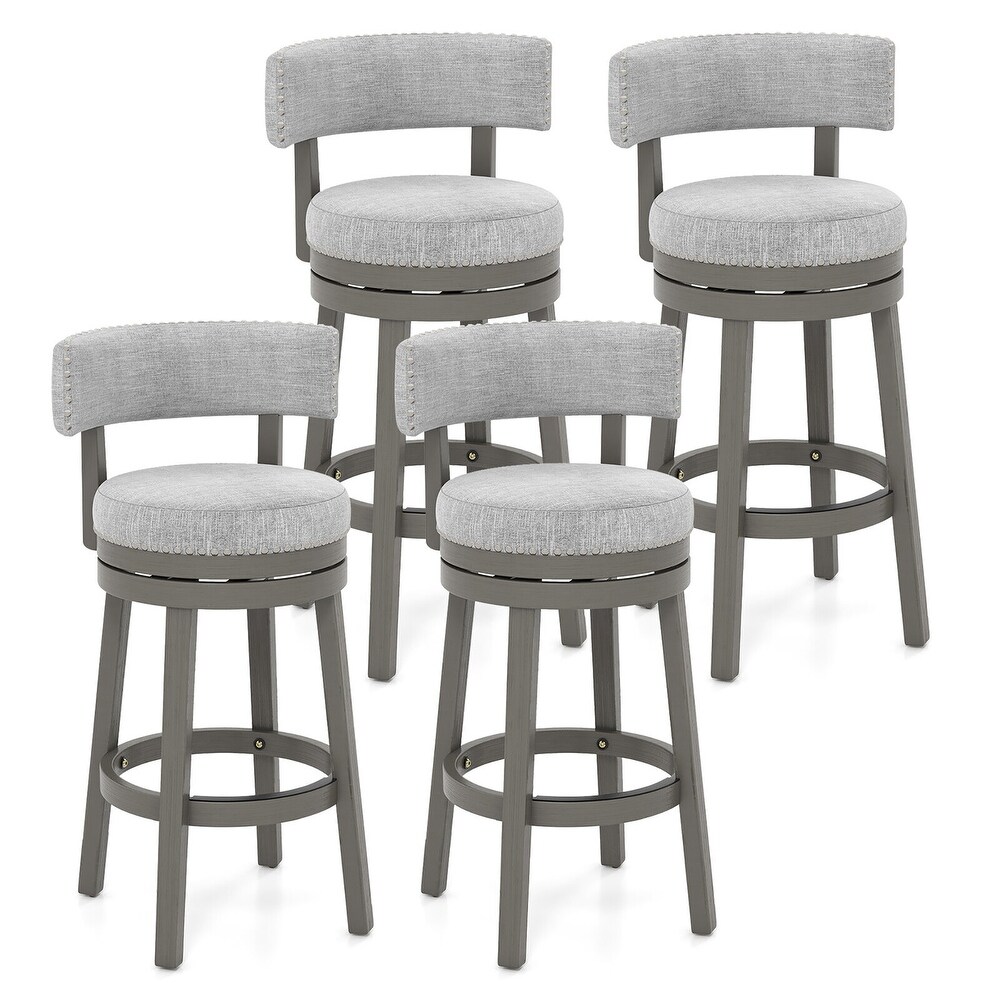 Gymax Set of 4 Upholstered Swivel Bar Stools Wooden Bar Height Kitchen