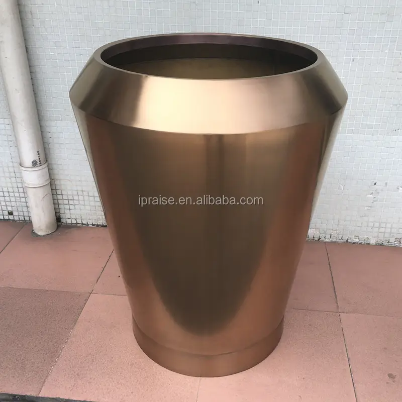 Garden Supplies Stainless Steel Tall Gold Large metal planter outdoor plant pot for artificial plant tree