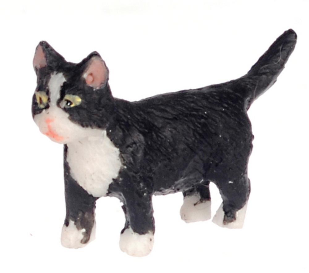 Dolls House Black Kitten White Socks Walking Miniature Pet Cat 1:12 Scale