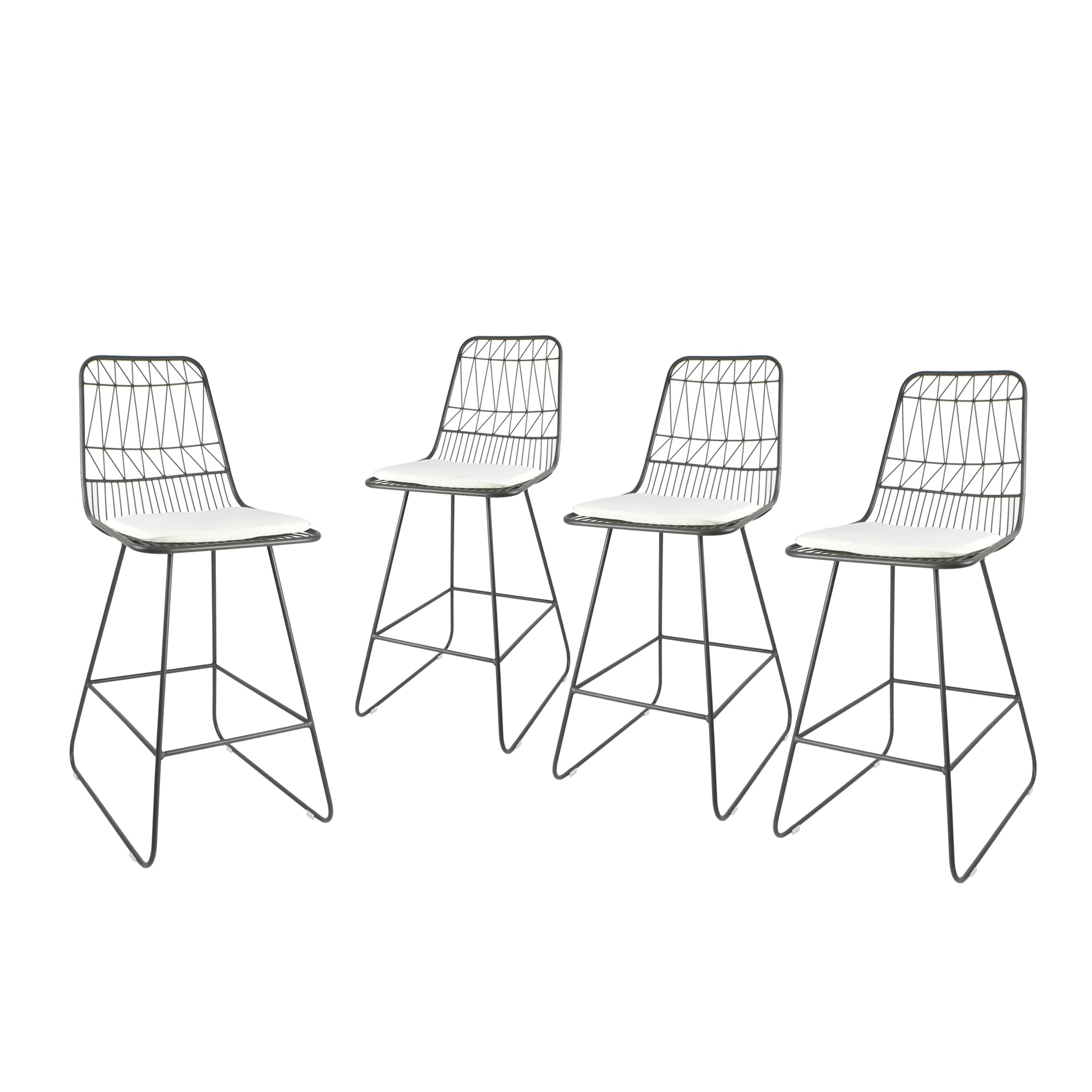 Hedy Outdoor Wire Counter Stools with Cushions (Set of 4)