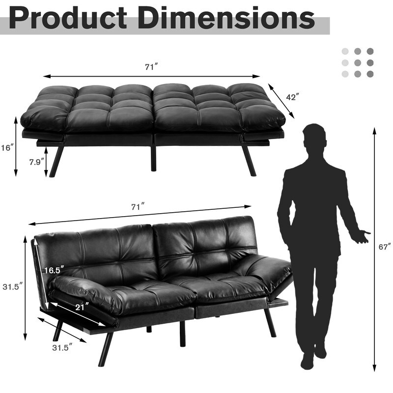 Modern Convertible Leather Sofa Bed With Different Angles 2 Seat