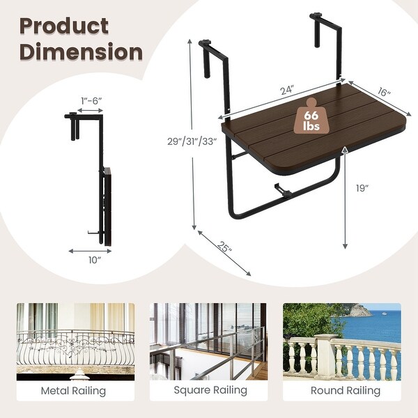 Costway Folding Hanging Table Outdoor Railing Table with 3Level