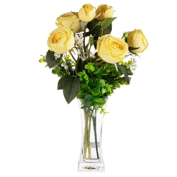 Mixed Artificial Rose Floral Arrangements in Vase Table Centerpieces for Dining Room Decoration