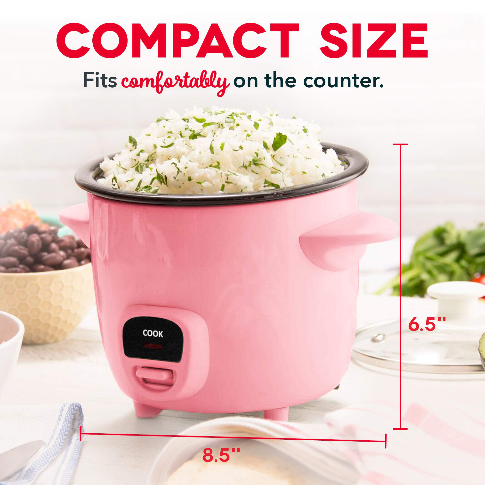 Mini Rice Cooker Steamer with Removable Nonstick Pot - Pink