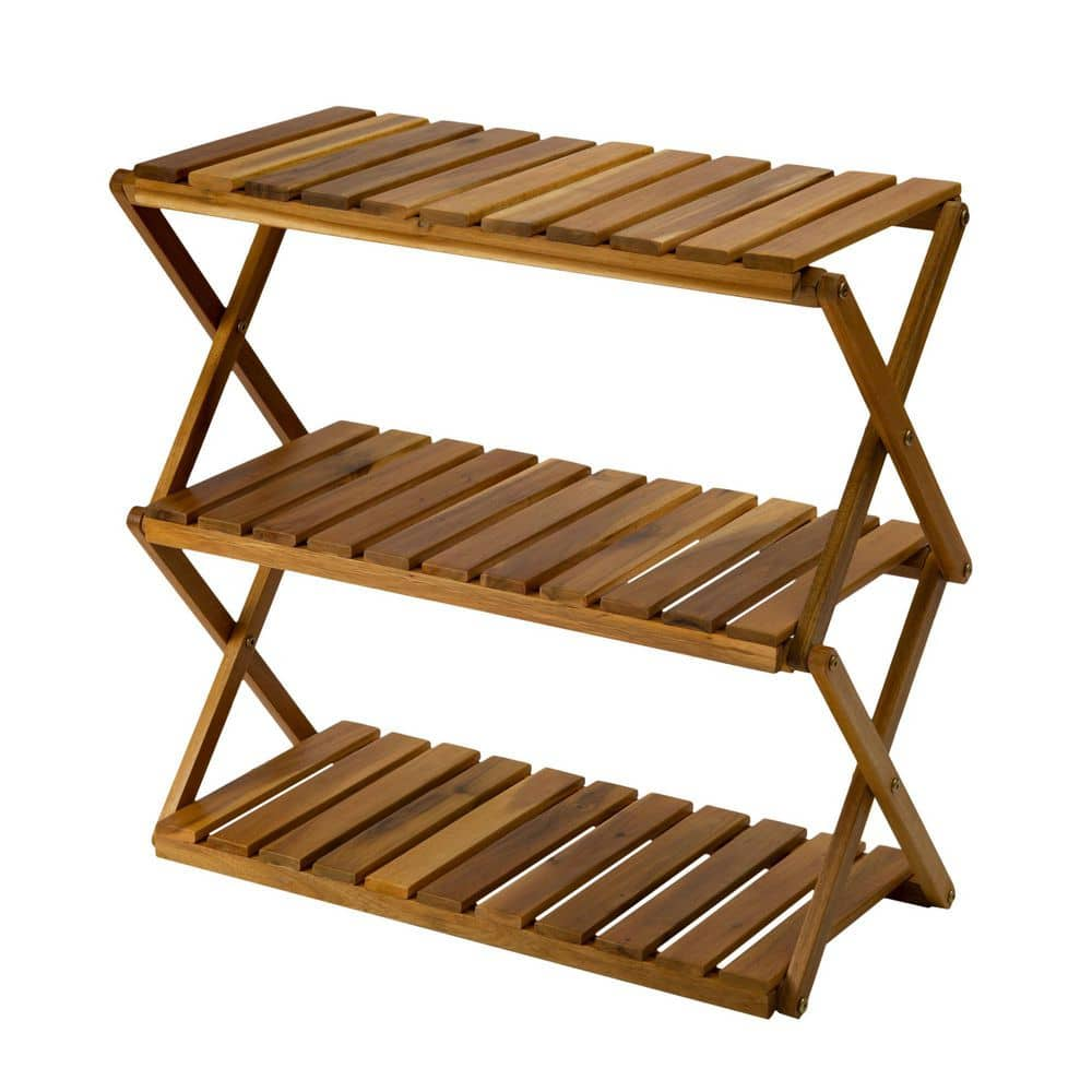 Tunearary Folding Indoor/Outdoor Wooden Plants Stand Flower Pot Display Shelf Rack 3-Tiers W68HZP535809